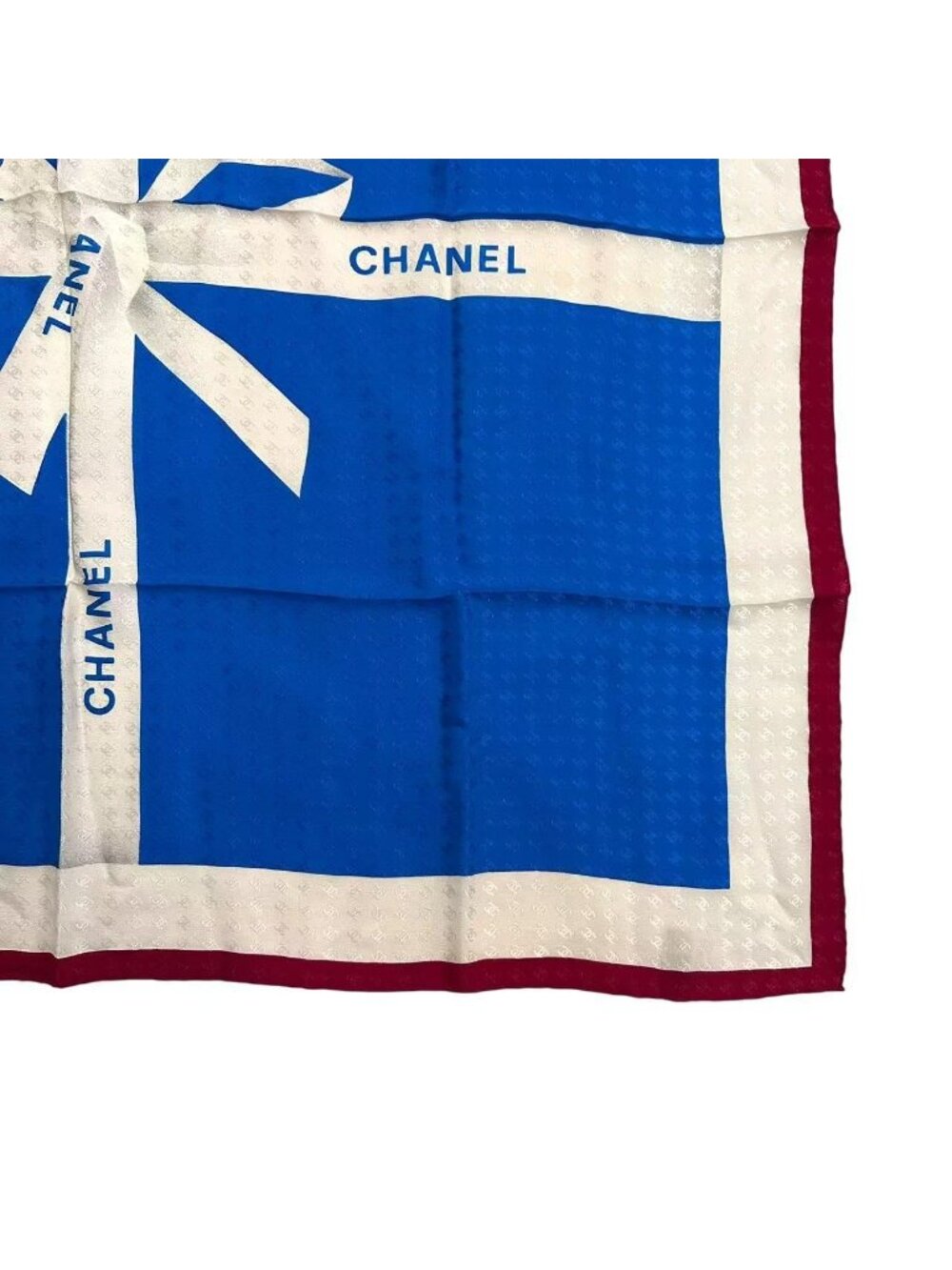 Chanel Ribbon Pattern Silk Scarf Blue - Picture 4 of 8